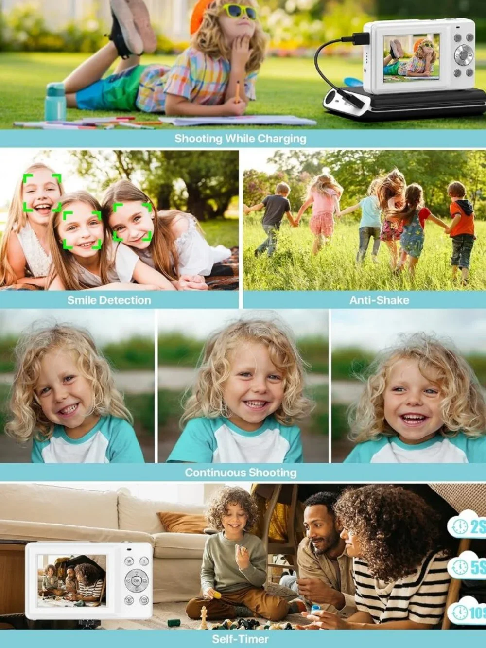 Compact 1080P Digital Camera for Teens & Kids - 16X Zoom, Anti-Shake, Portable